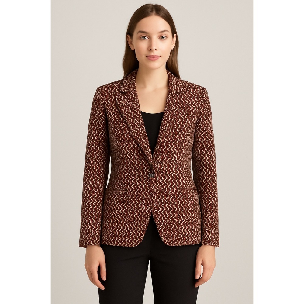 GP J Baker x H M Geometric Print Blazer Jacket Women US 6‎ Burgundy White